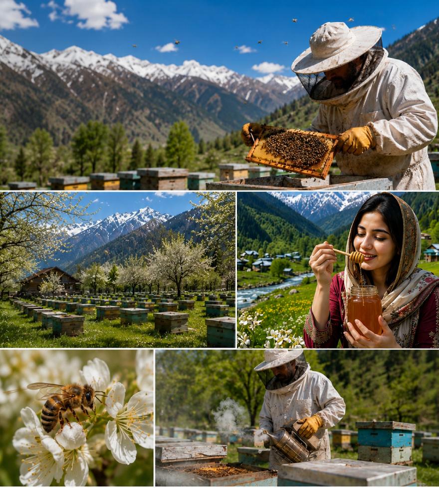 The green valleys of Kashmir with wildflower meadows and morning mist